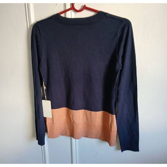 41 hawthorn womens medium fine wool sweater cardigan blue rose gold colorblock - Picture 2 of 8